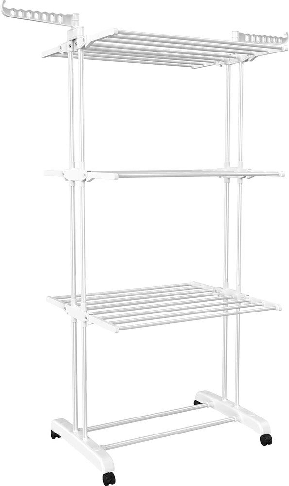 Oversized 4-Tier Foldable Clothes Drying Rack - Stainless Steel - White