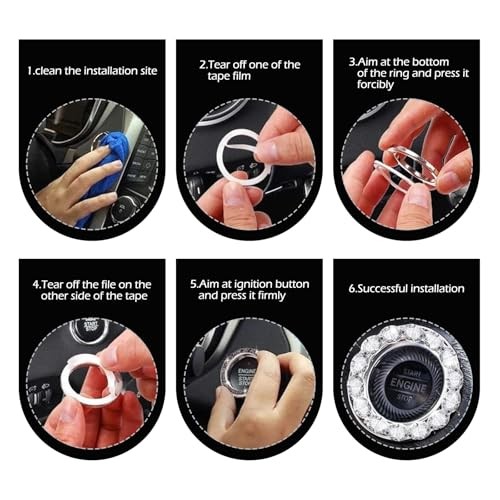 Car Bling Push Start Button Cover, Crystal Rhinestone Engine Start Stop Ring