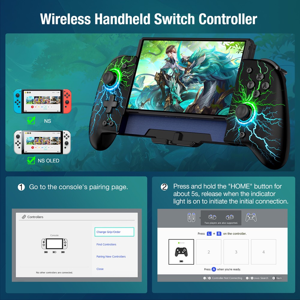 Full-Size Grip Handheld Wireless Controller For Nintendo Switch/OLED Joy-con