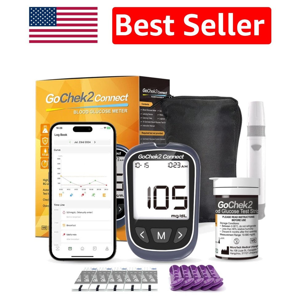 Accurate Diabetes Testing Kit with Bluetooth App - 10 Strips & No Coding Needed