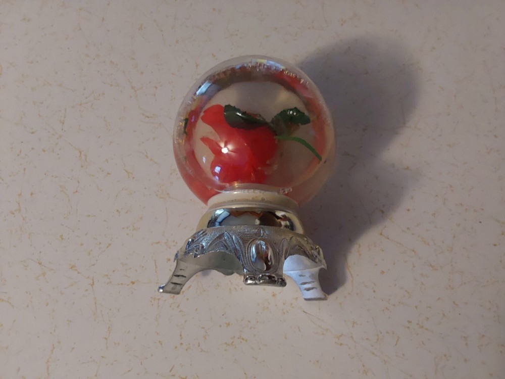 Floating ROSE Flower inside Glass Globe on Decorative TIN Base