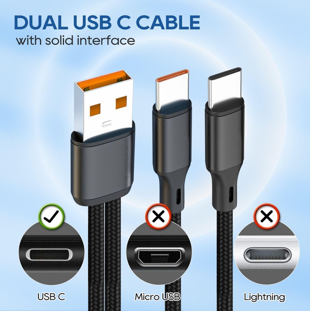 UCEC Dual USB C Cable, 4ft A to Type C Splitter Charging Black