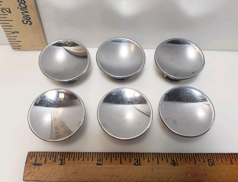 Chrome Cabinet Drawer Pull Knobs Mid Century 1. 5" Diameter Lot Set 6 Vintage