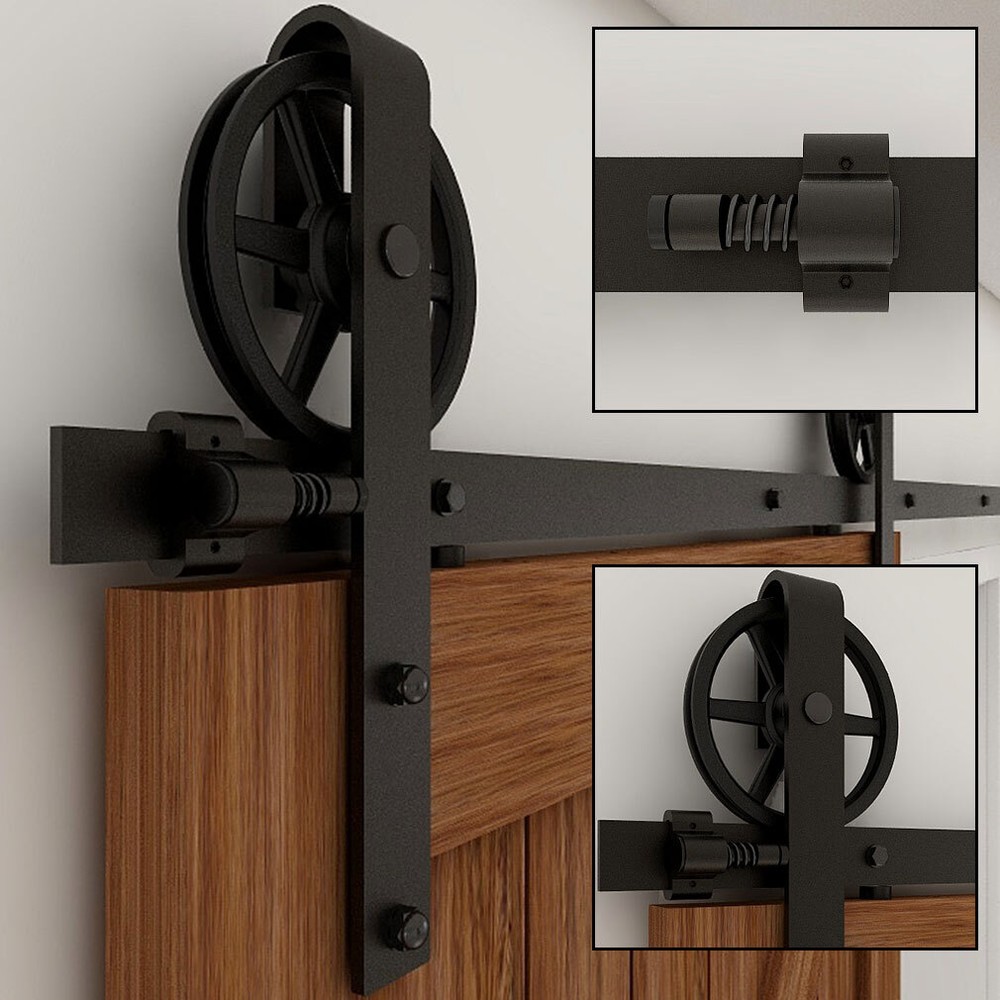 CCJH 4-20FT Sliding Barn Door Hardware Basic Black Roller Kit Single/Double Door