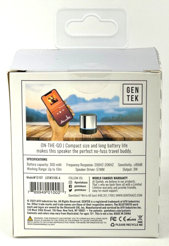 Gen Tek S3 Mini Wireless Bluetooth LED Speaker with Precision Engineered Sound