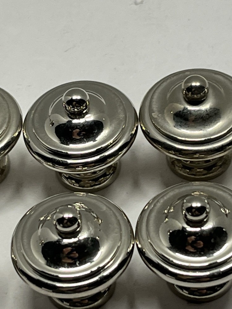 Vintage NOS (8) Heavy Round Chrome Door/Cabinet Knobs