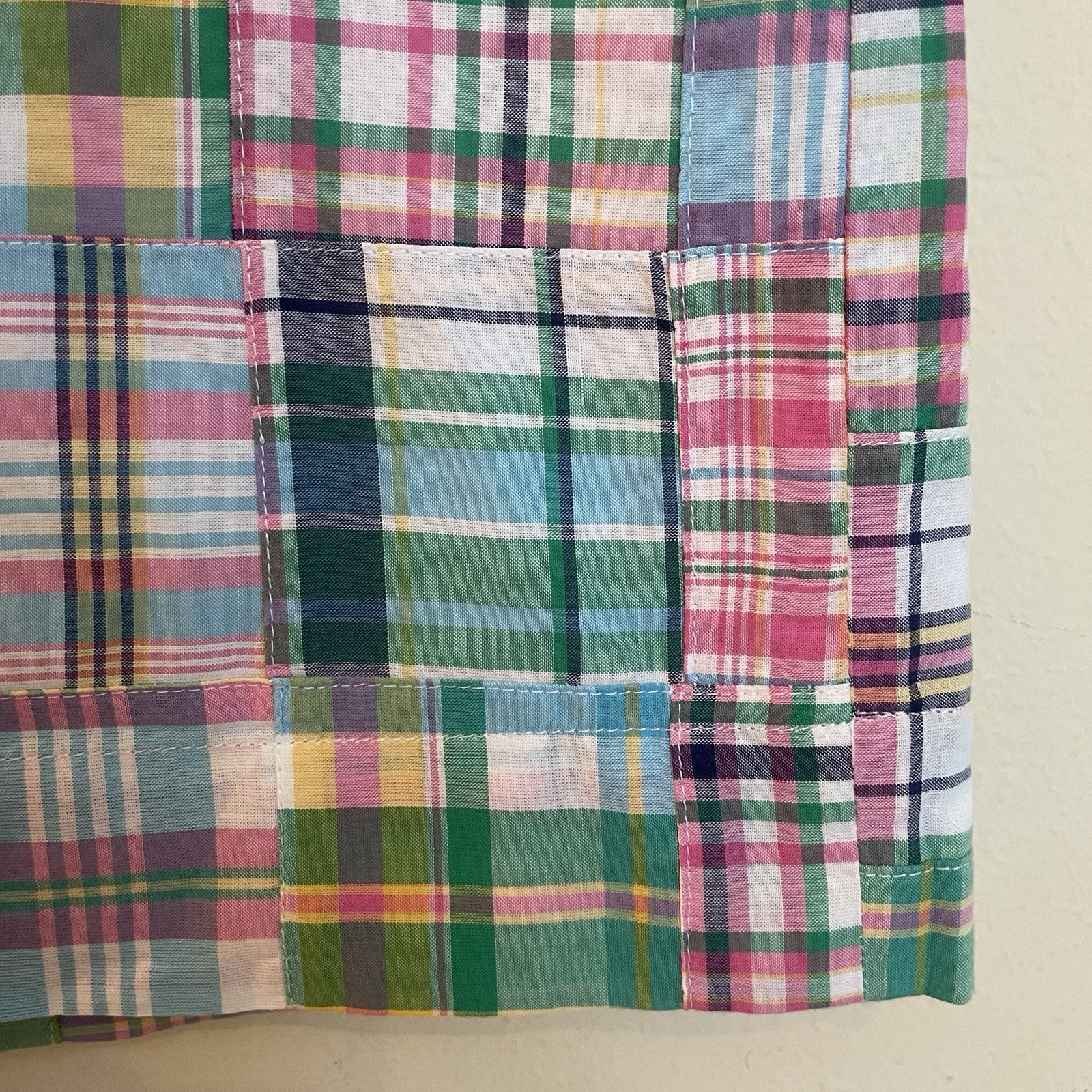 Talbots Madras Plaid Patchwork Skirt Sz 6, Pink Green Blue Pastels, Lined, Zip