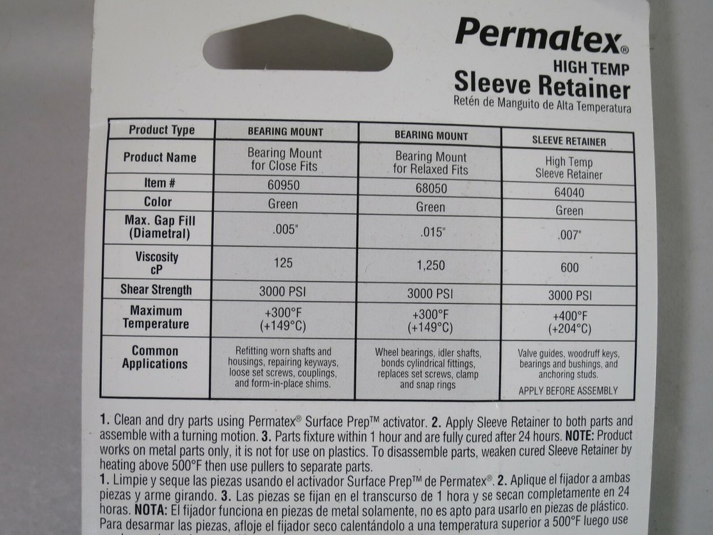 Permatex 64040 High Temperature Sleeve Retainer 36 ml