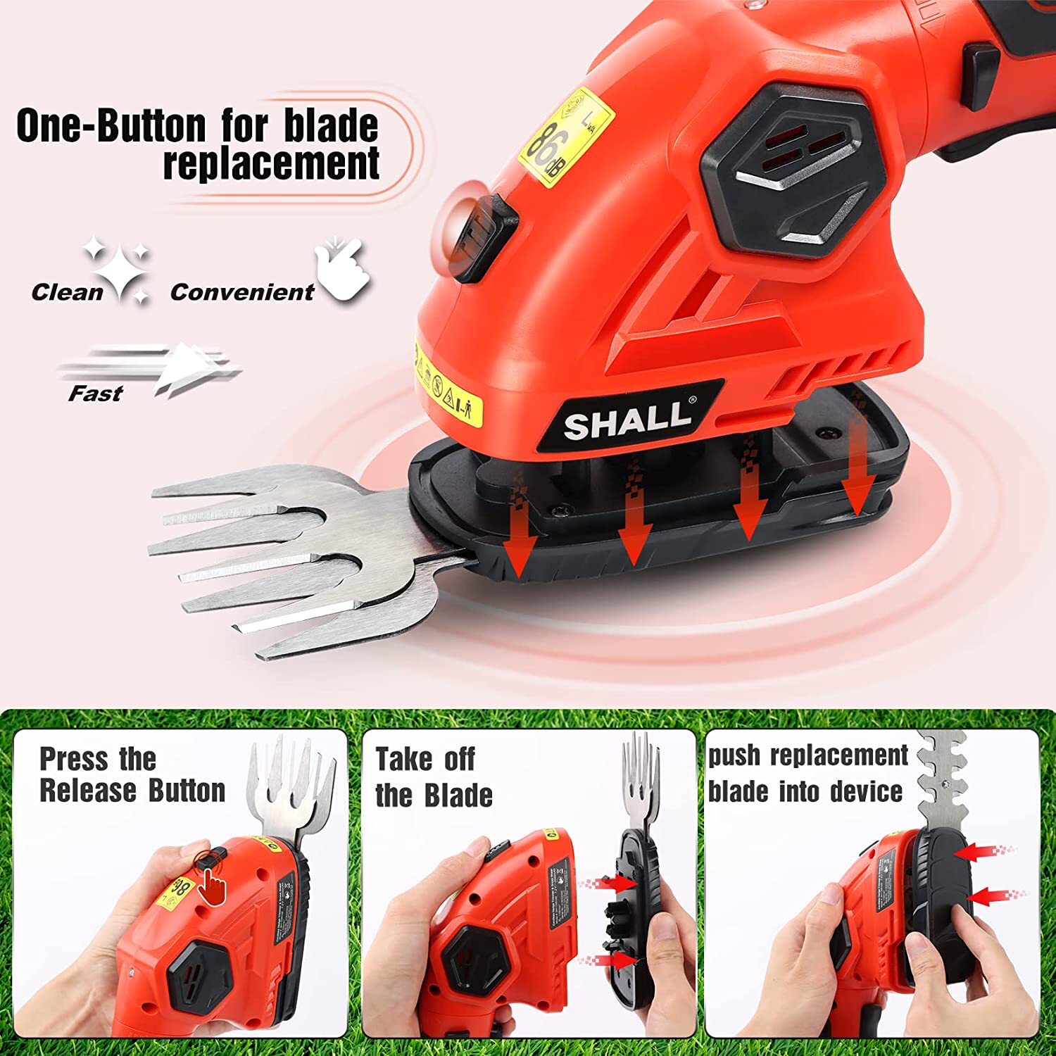 SHALL 7.2V Hedge Trimmer & Cordless Grass Shear-2 in 1 Handheld Grass Trimmer