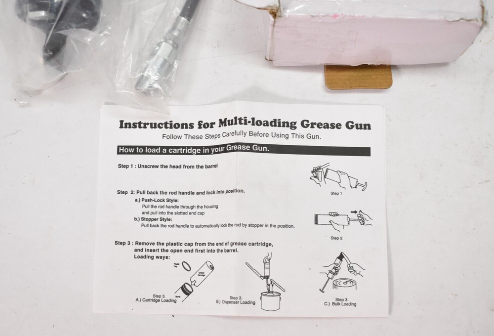 Exxo Multi Loading Grease Gun Assembly w Instructions Cartridge Loading