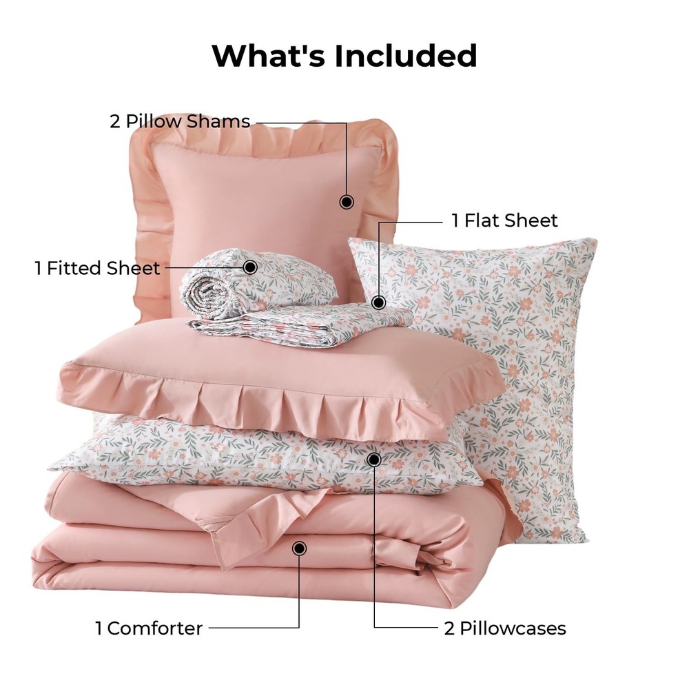 Full Size Comforter Sets - 7 Pieces Ruffle Full(79*90in), Blush