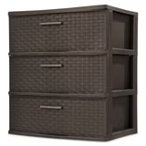 3 Drawer Wide Weave Plastic Tower Brown