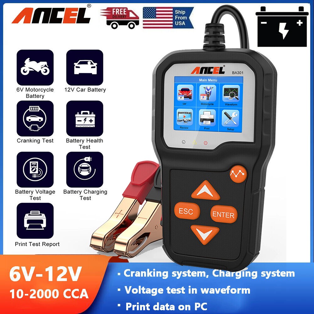 ANCEL BA301 Car Battery Tester Charging Test Load Test Analyzer Support Printer