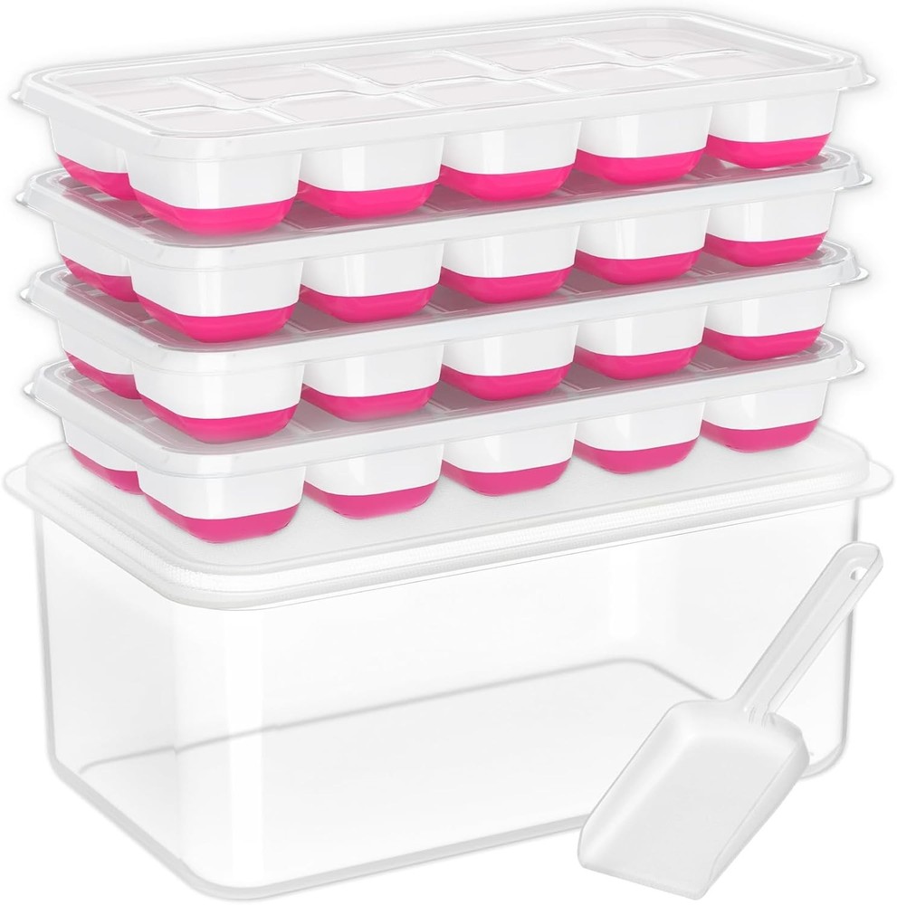 Effortless Ice Release Silicone Tray Set - Stackable Design for Compact Freezers