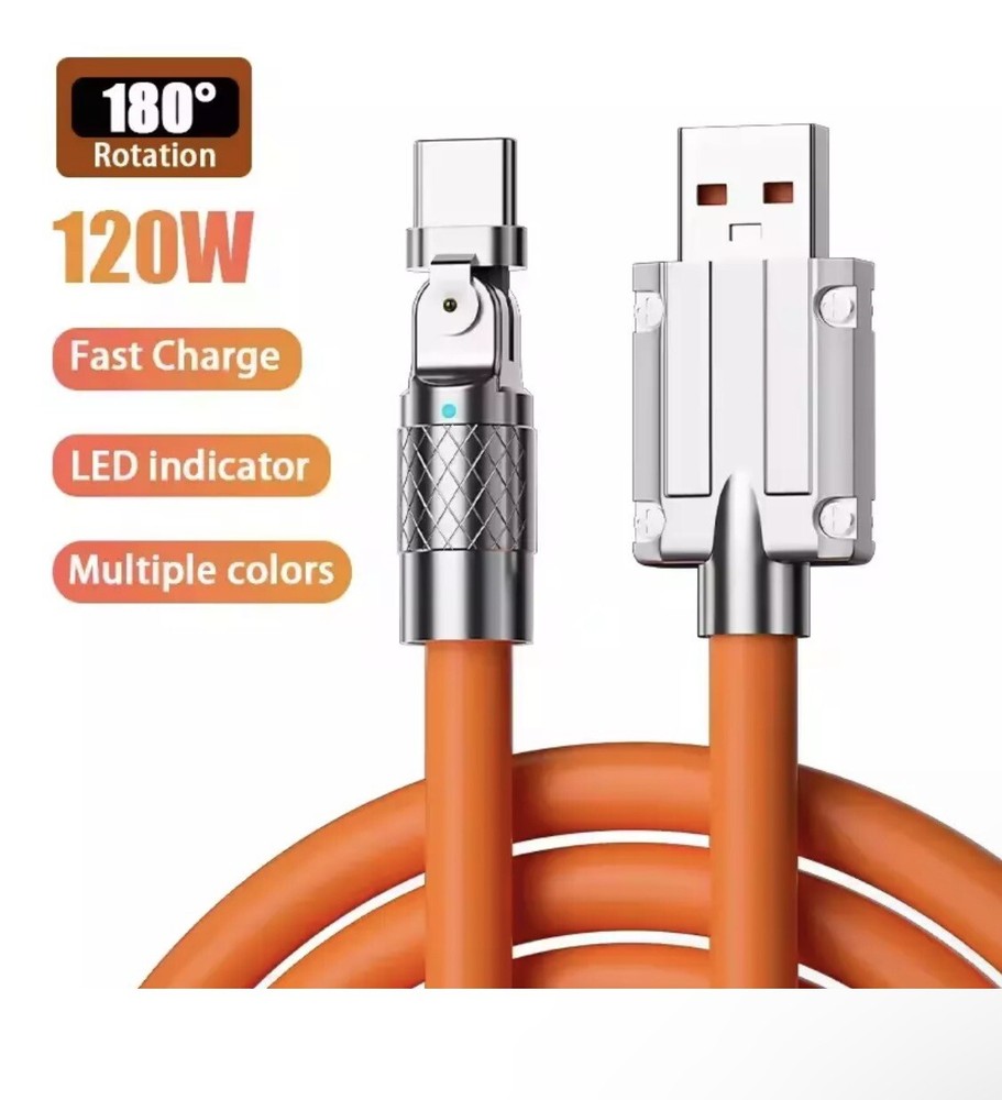 120W Fast iphone Charging Cable 180 Degree Rotating 6Ft Long Wire