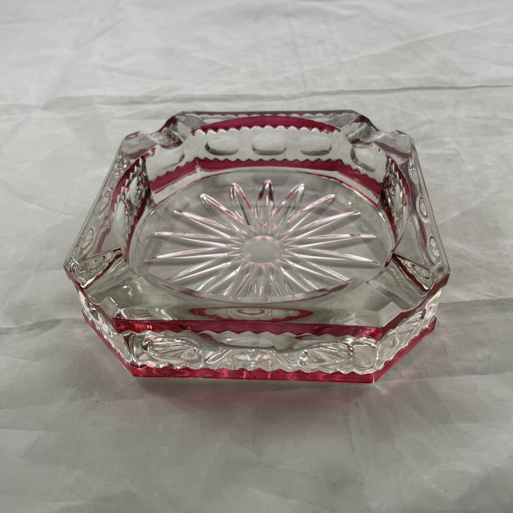 Tiffin Glass Kings Crown Ruby Flashed Glass Ashtray