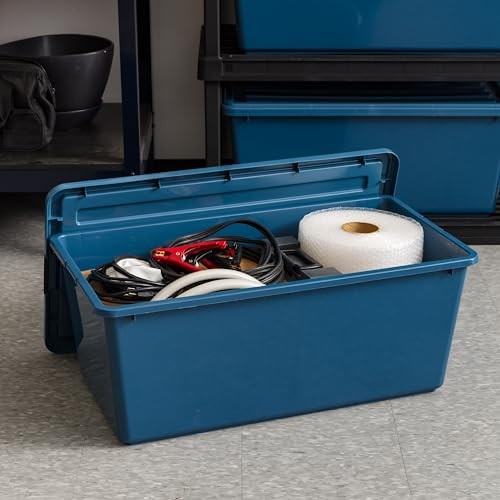 91 Qt Stackable Plastic Storage Bins with 91 Qt. - 4 Pack Eco-Friendly Navy