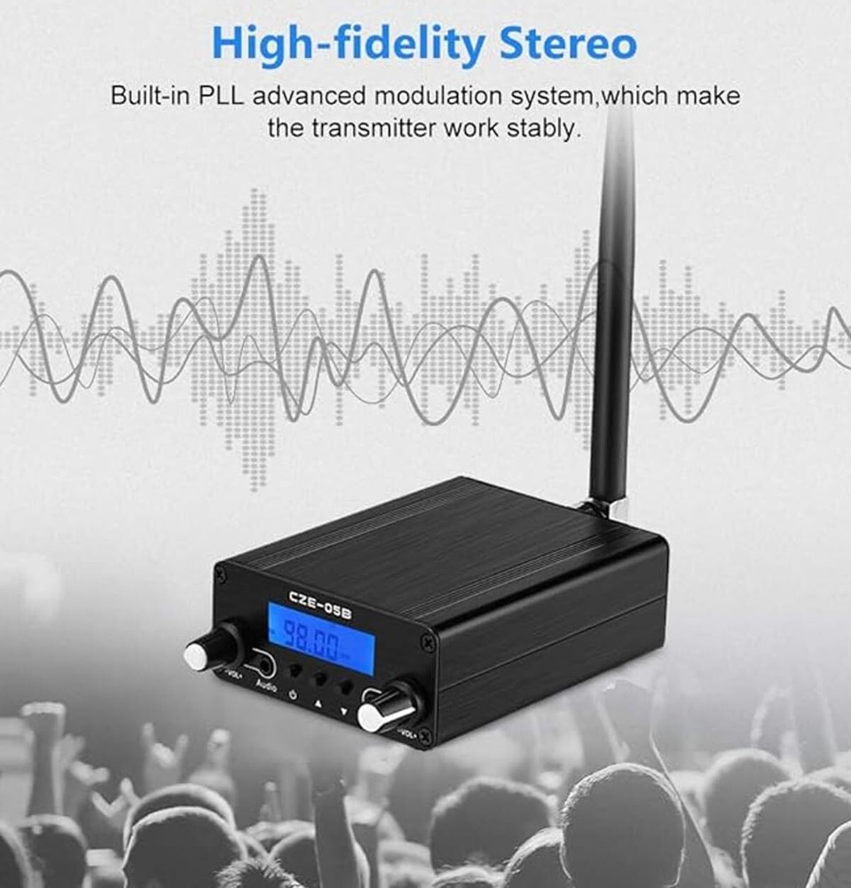 Long Range FM Radio Transmitter Stereo Mini Radio Station with 3.5mm Mic Audio