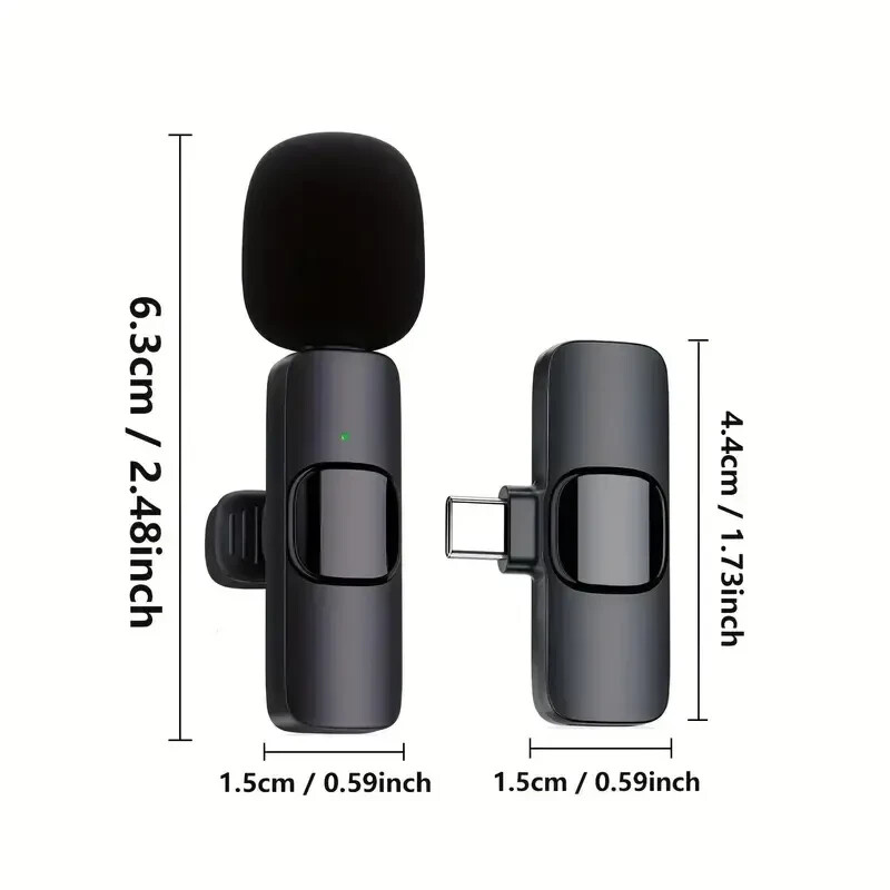 2 Pack Type C Mini Wireless Lavalier Microphone for iPhone 15 and Android Black