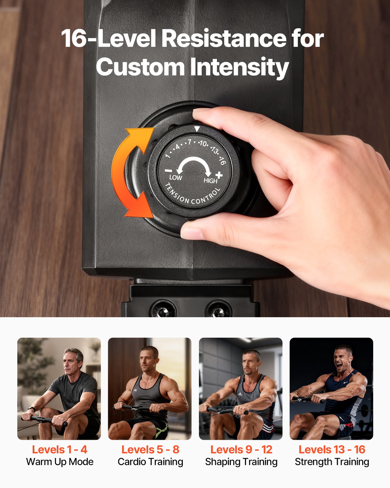 VEVOR Quiet Magnetic Rowing Machine Pulley Design 16 Level 350LB Weight Capacity