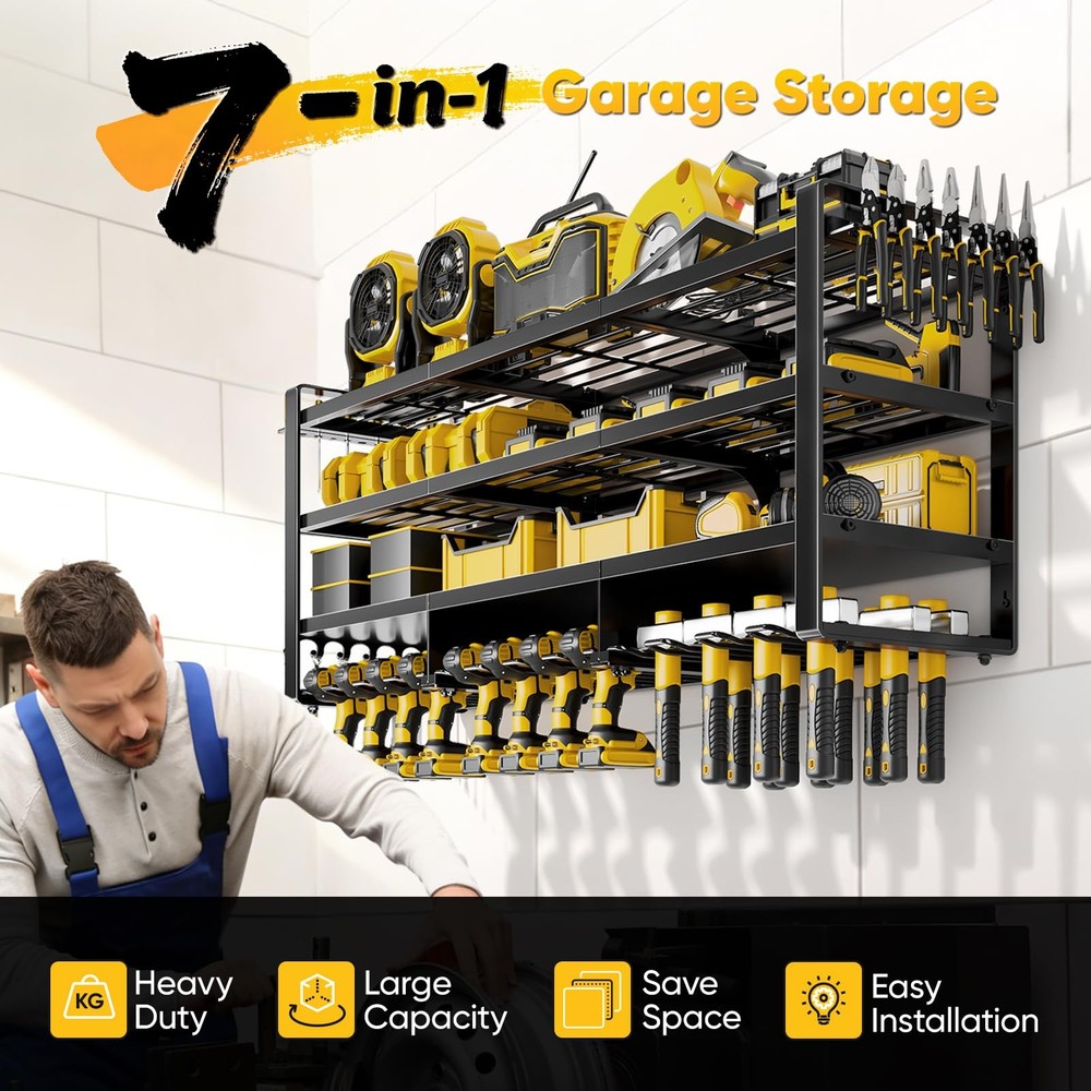 POKIPO 49" W Large Power Tool Organizer Wall Mount, 4 Layer Width, Black