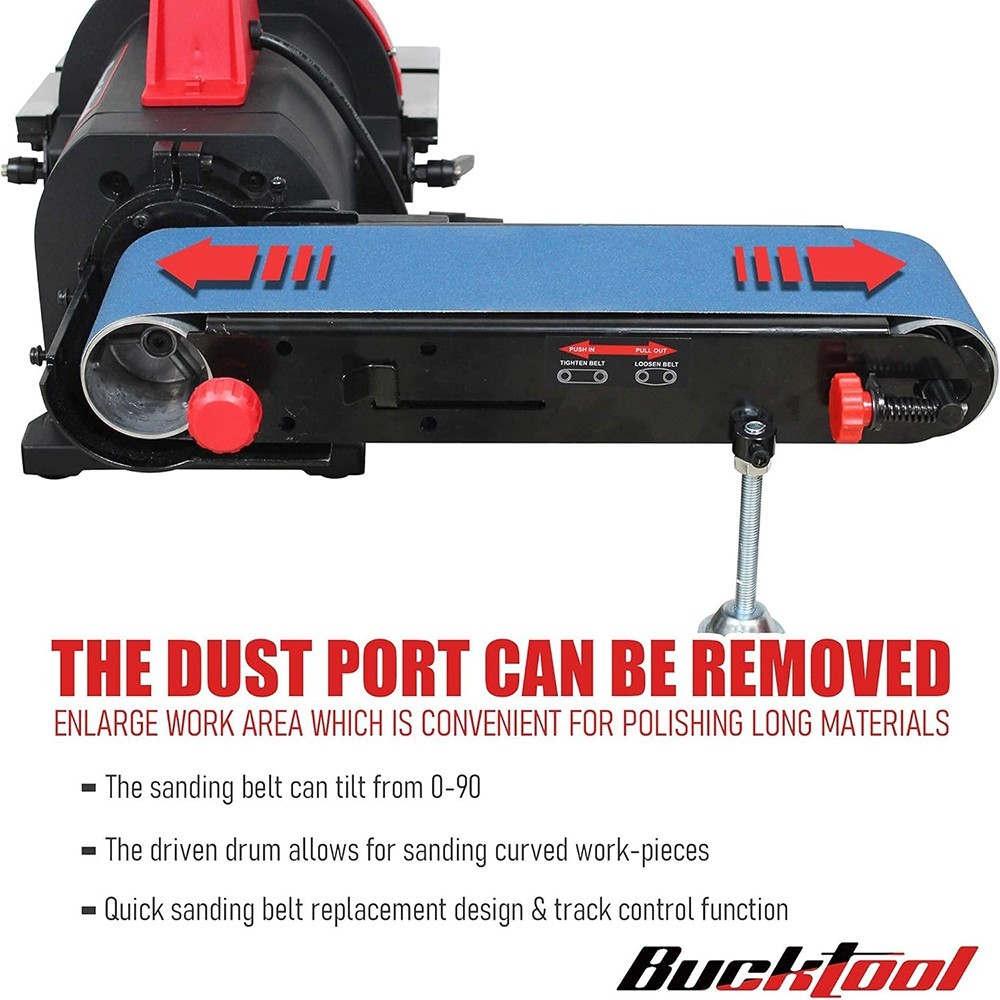 BUCKTOOL 1HP 4 x 36 in Bench Belt and 8 in Disc Sander Combo for Metalworking