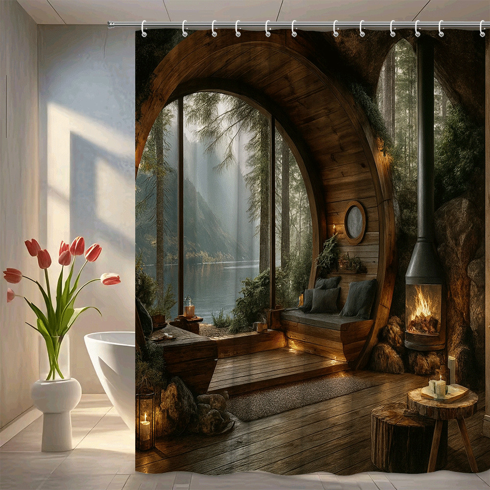 Rustic Cabin Shower Curtain - Nature-Inspired Forest Retreat