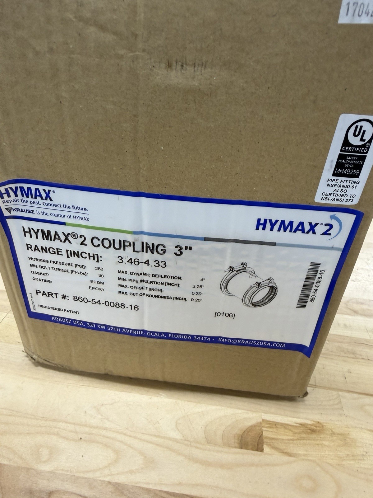 HYMAX 2 Coupling 860-54-0088-16 3" Pipe Fitting 3.46-4.33 Inch Range