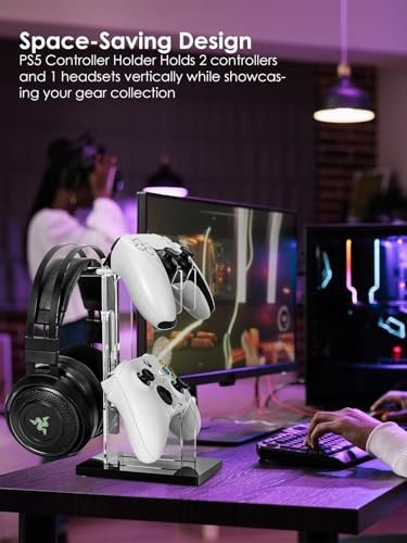 Headset and Controller Stand, Space-Saving 2 Tier 2 Tier-without lights Black