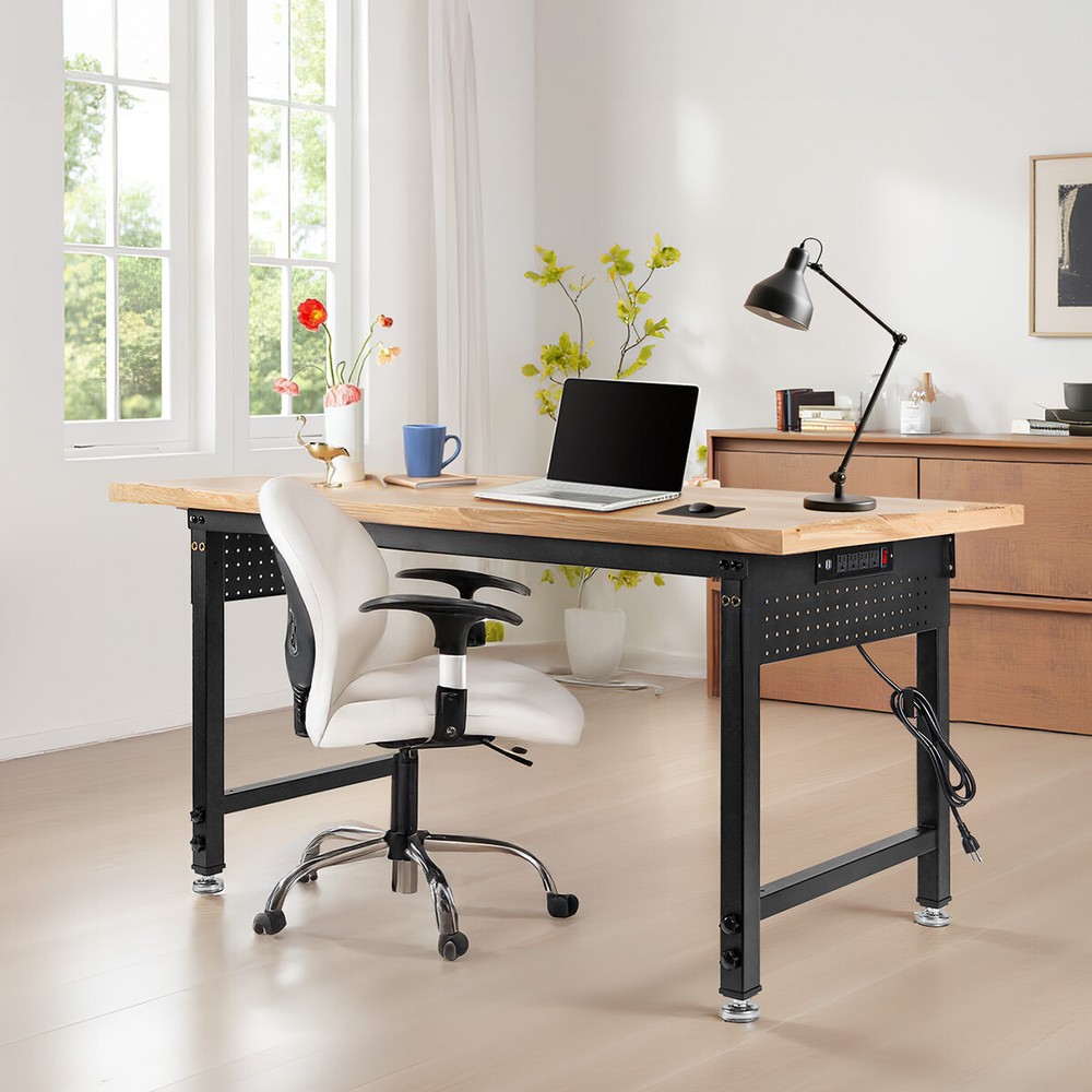 Adjustable Height Workbench 48"L x 24"W Work Bench Table w/ Power Outlets&Wheels