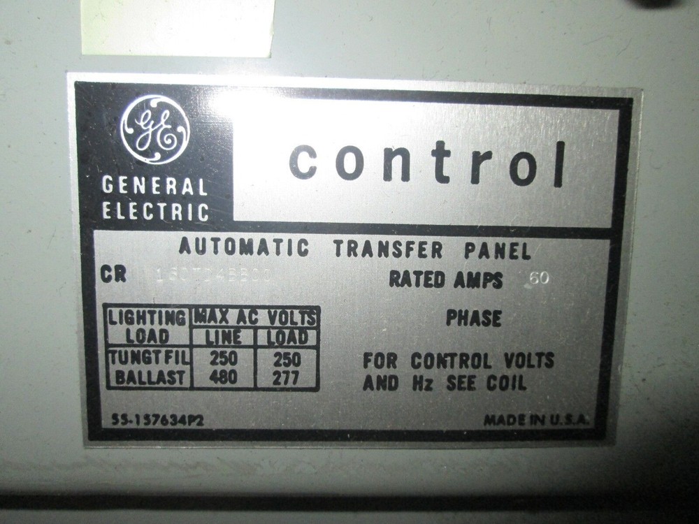 GE Control Automatic Transfer Panel CR160TD4BB00 60A 1Ph 230V Coil Used