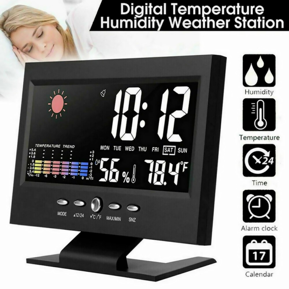 LED Digital Alarm With Voice Control Backlight Thermometer Hygrometer Display
