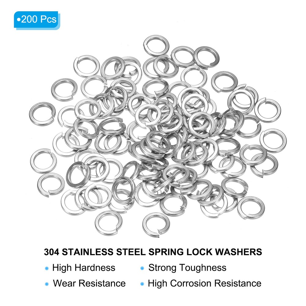 200 Pcs Spring Lock Washer M5 304 Stainless Steel Split Lock Washer