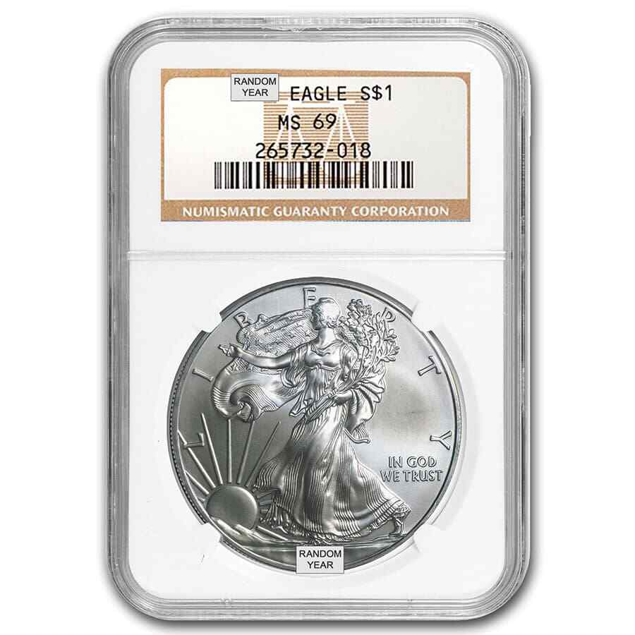 1 oz American Silver Eagle MS-69 NGC (Random Year)