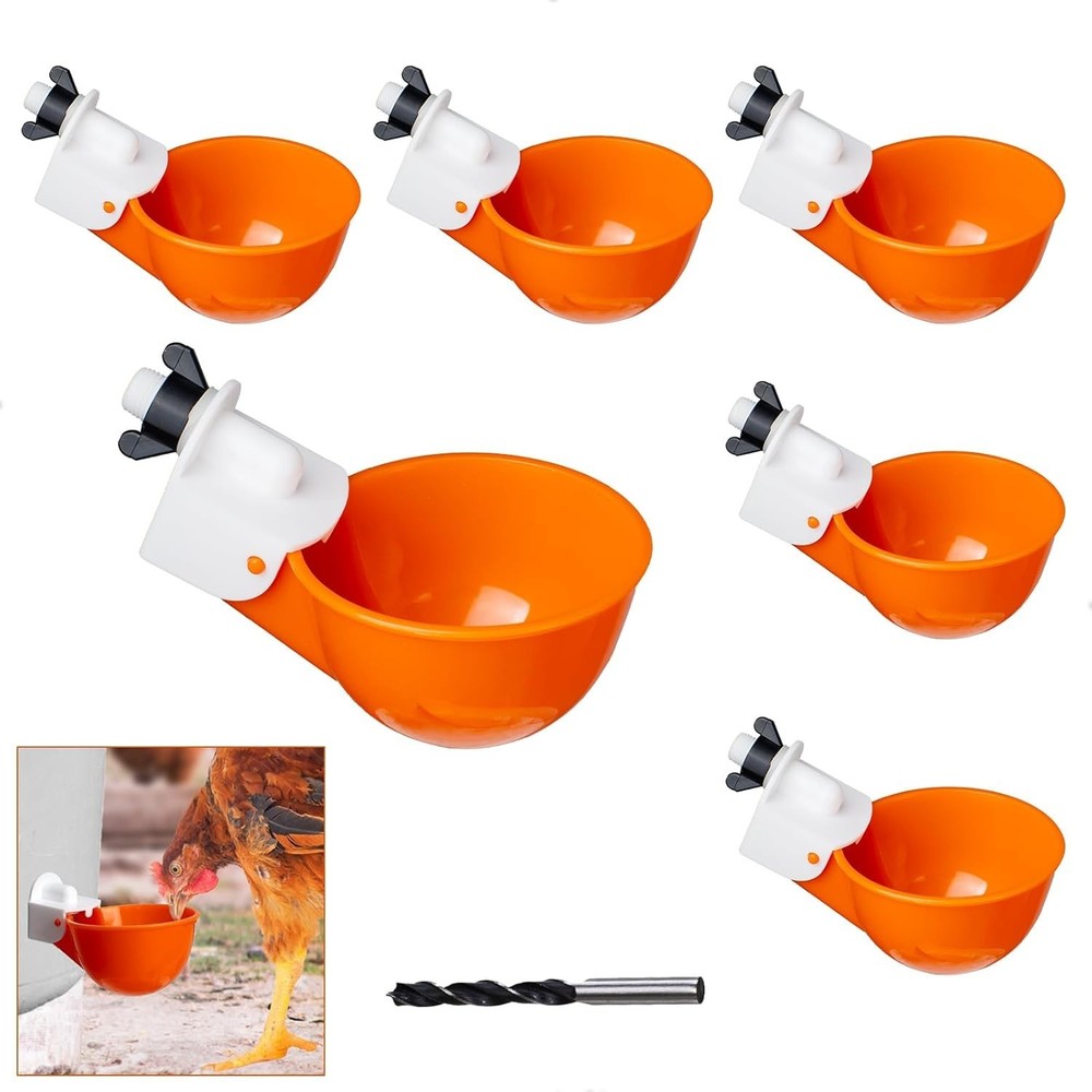 No Waste Poultry Watering Solution - 6 Automatic Cups for Chickens & Ducks