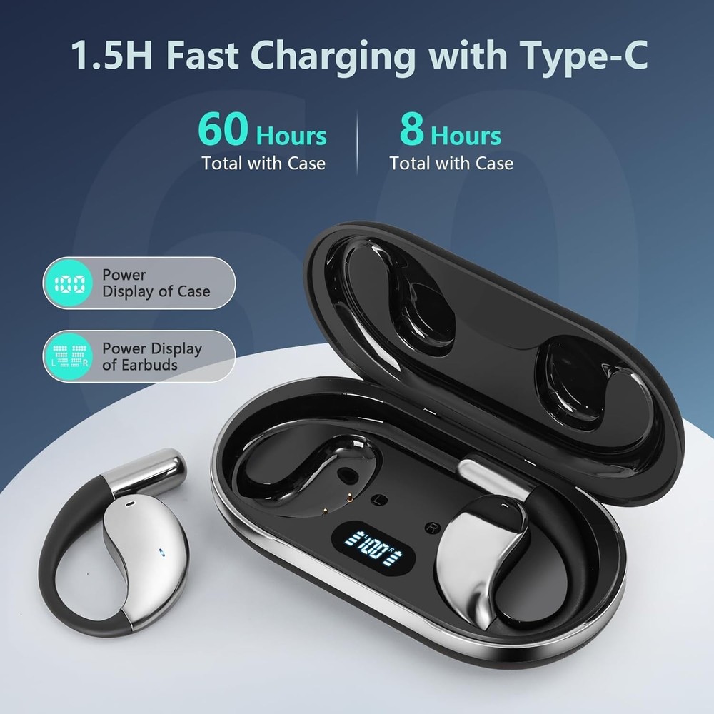 Ultra Ergonomic Open Ear Earbuds, Bone Conduction Over The Bluetooth Headphon...