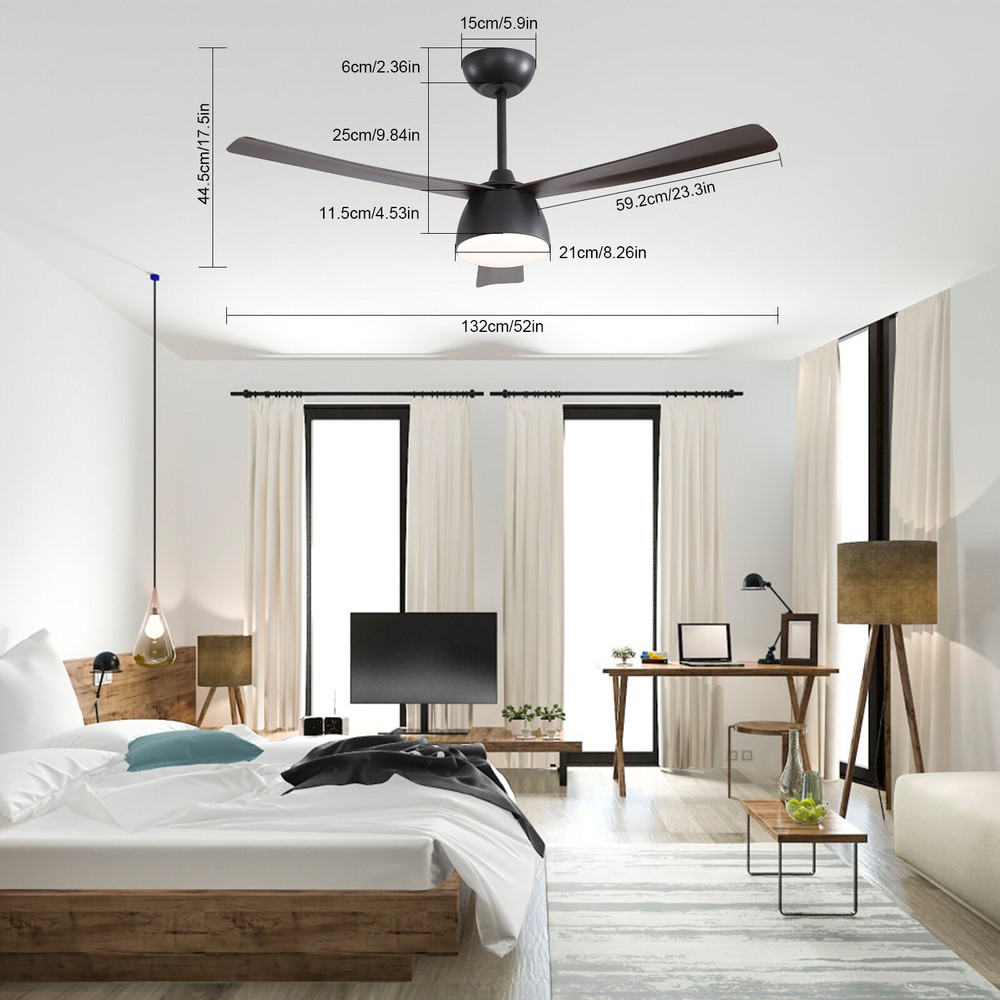 52" LED Ceiling Fan Light w/ Remote Control 6 Speeds Settings Timing Option