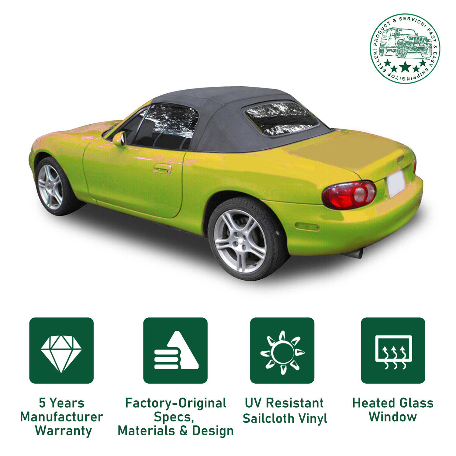 Black Convertible Soft Top w/Heated Glass Window For Mazda Miata 1990-2005 99-05