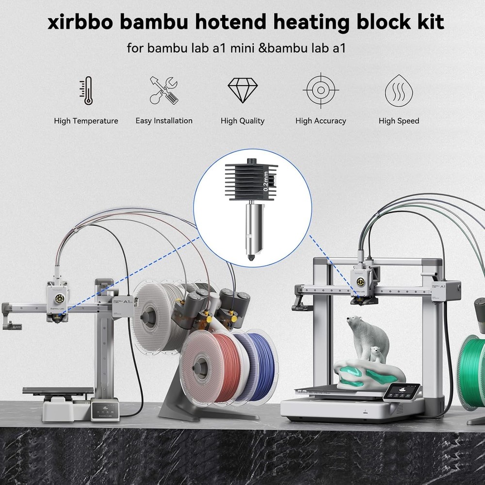 3D Printer Hotend for Bambu Lab A1 Mini 0.2mm a1 Extrusion Head, Removable Harde