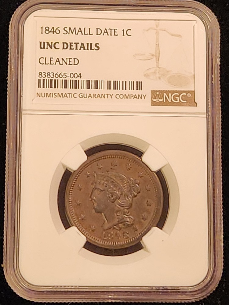 1846 Small Date Large Cent – NGC UNC Details