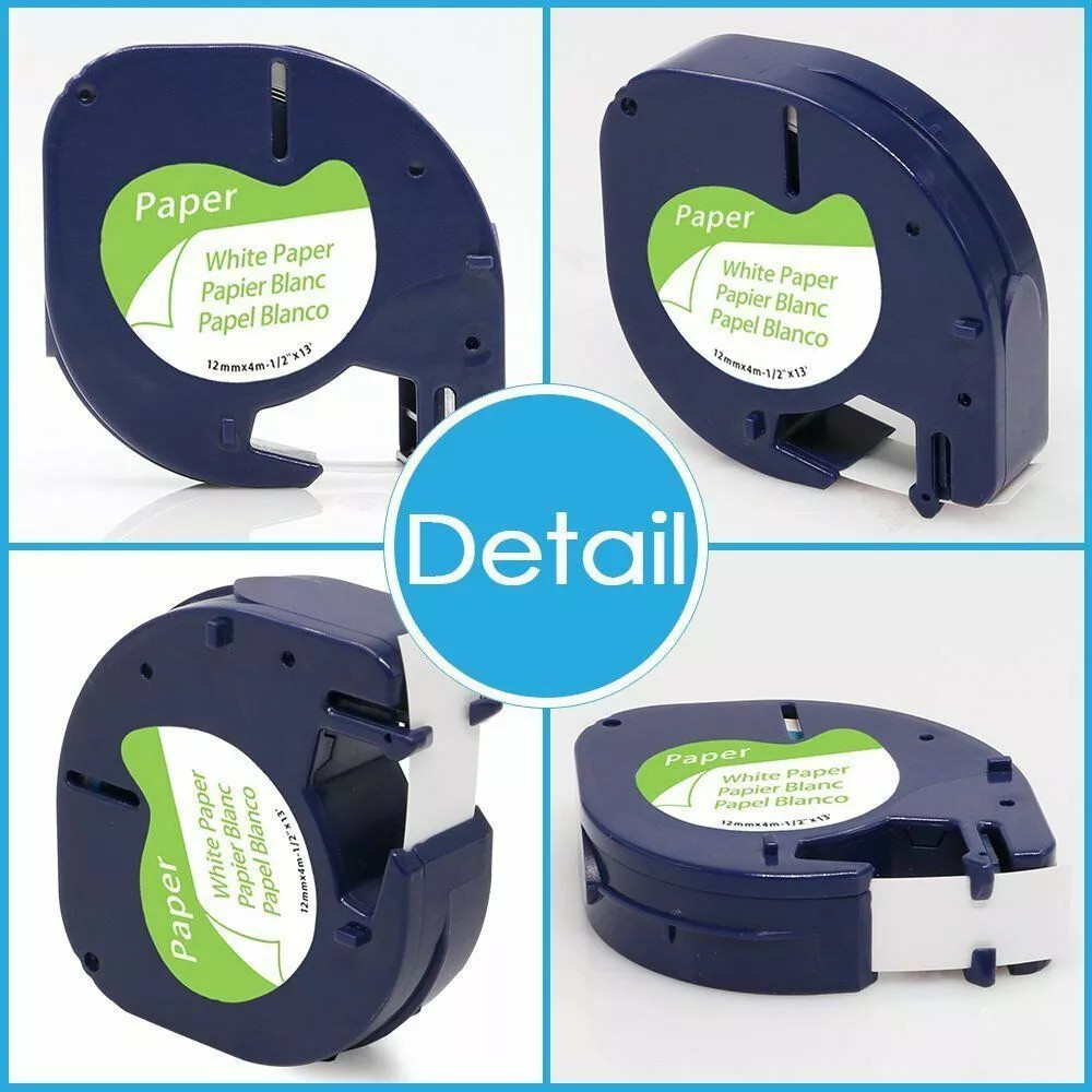10PK DYMO LetraTag Tape Refills 91330 12mm Compatible for LT-100H White Paper