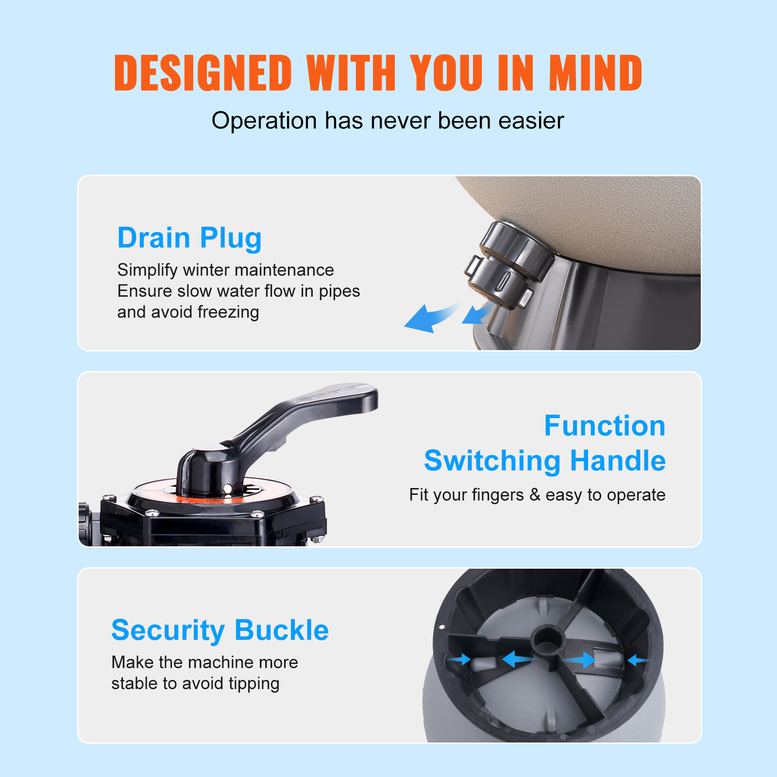 VEVOR Sand Filter 24" Above Inground Swimming Pool Sand Filter with 7-Way Valve