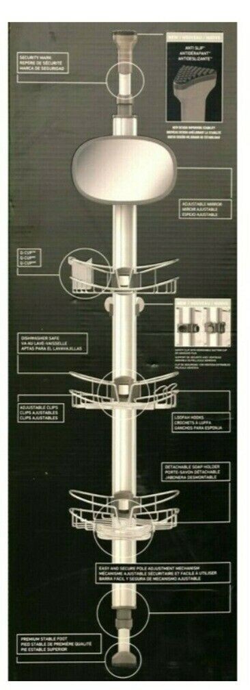 Artika, "Neptune" Tension Rod Shower Caddy Organizer w Mirror | Stainless Steel