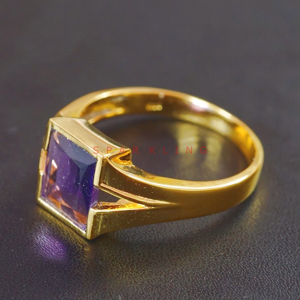 Amethyst Baguette Cut With 14K Solid Gold Ring For Men's #E486