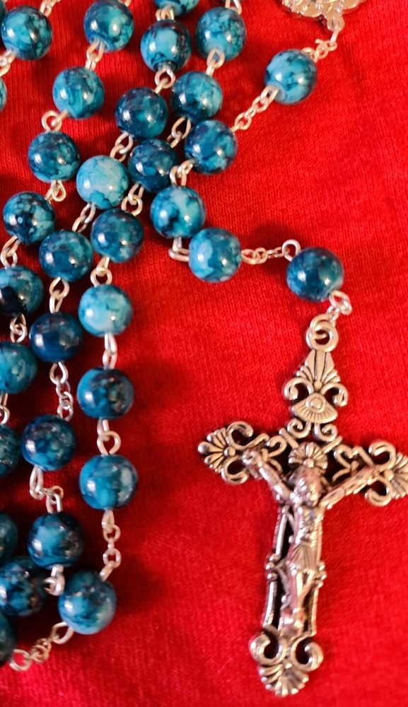 Catholic Rosary Necklace Cross Crucifix handmade black Friday