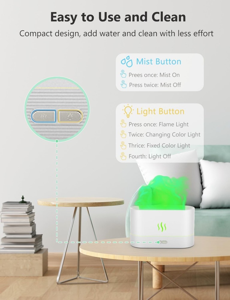 Essential Oil Diffuser, Air Humidifier with Flame Led Light - 7 Colors, 180mL Ca