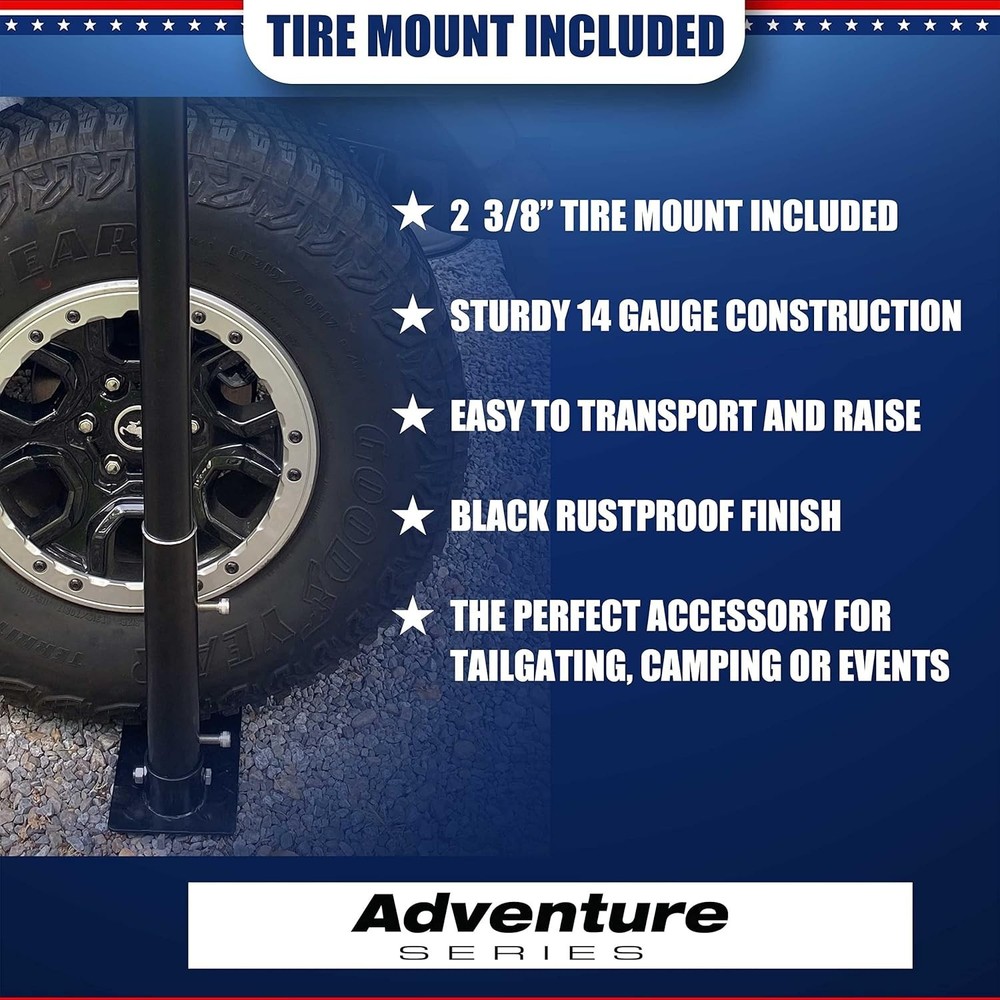 Black Complete Tailgate Flag Pole Package 20FT Black with Stainless Steel Tir...