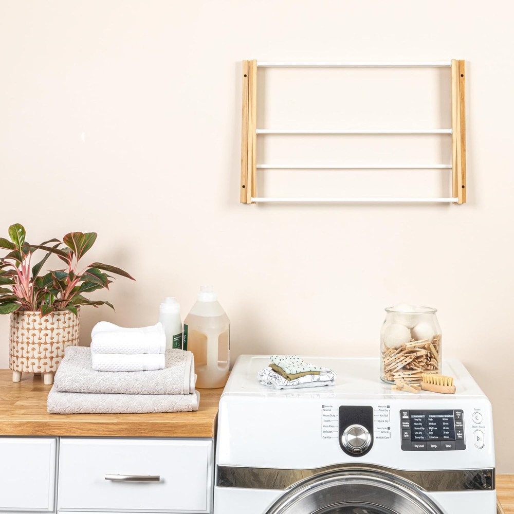 Bamboo Metal Wall Mounted Retractable Drying Rack