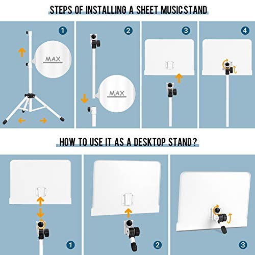 Sheet Music Stand & Tabletop Music Stand Solid Back Standard Version White