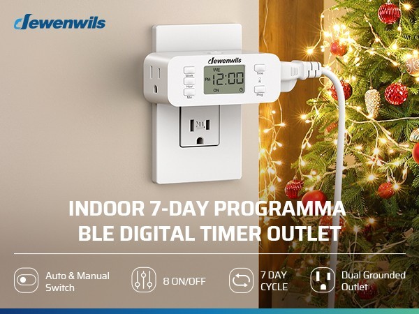 DEWENWILS Digital Timer for Pets & Home, 2-Pack, Dual Outlet, 7-Day Cycle